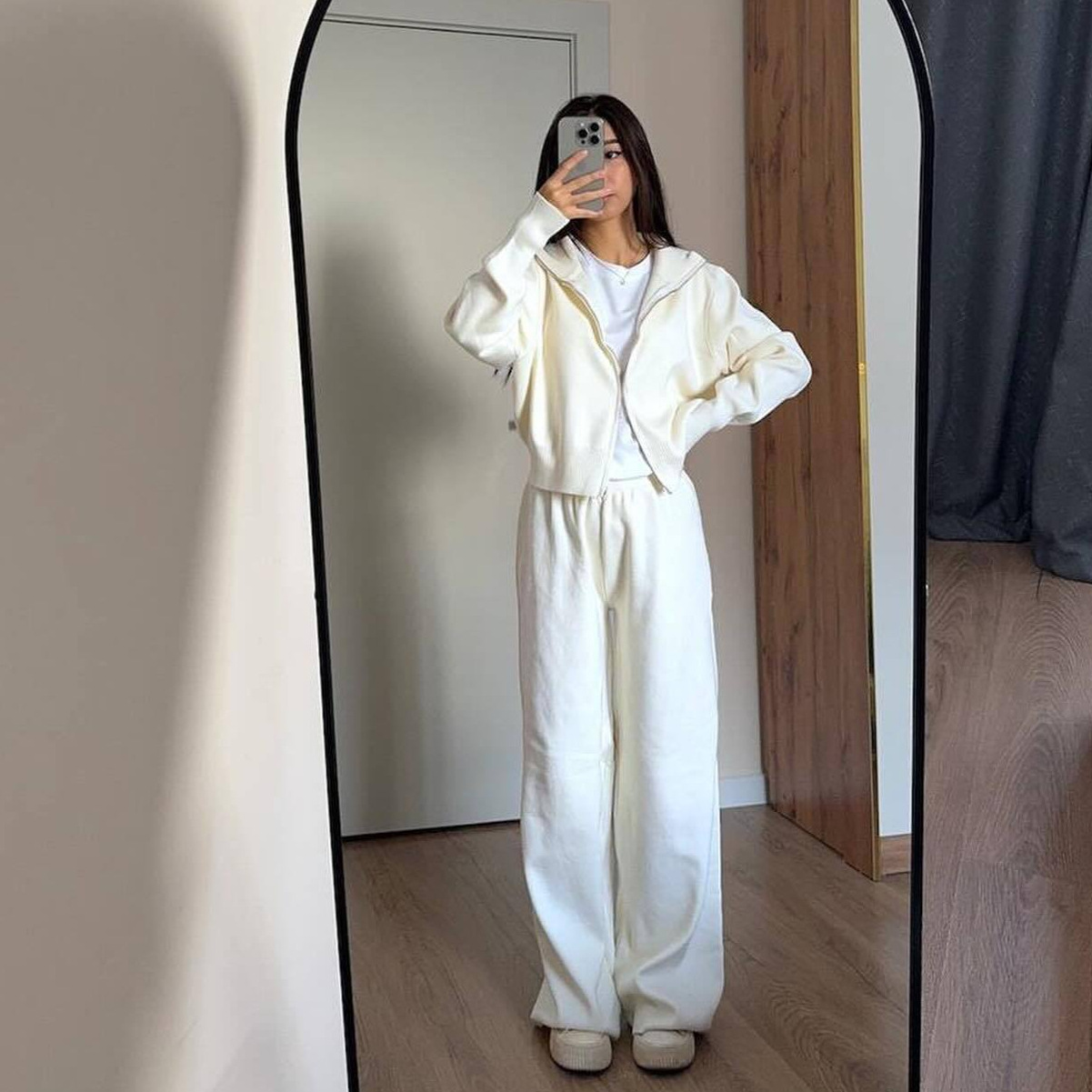 Linen Pant Wide - Kadın Eşleşen Setleri Örme Rahat İki