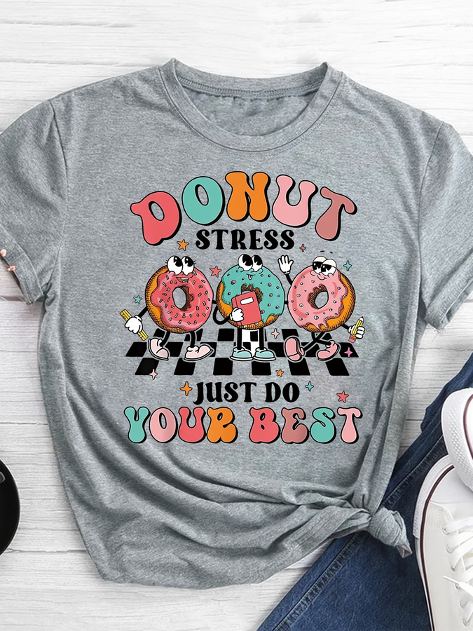 Crop Top Crochet - Karikatür Donut Baskılı Tişört, Yaz ve
