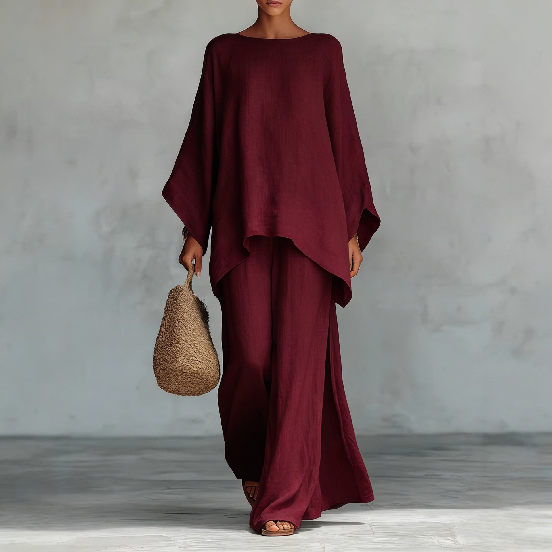 Linen Pant Wide - 2026 Avrupa ve Amerika Yeni Modeli: