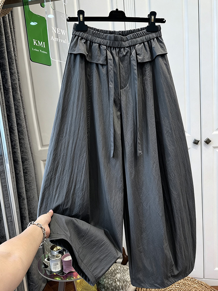 Linen Pant Wide - Retro Japon Tarzı Fırfırlı Detaylı Deri
