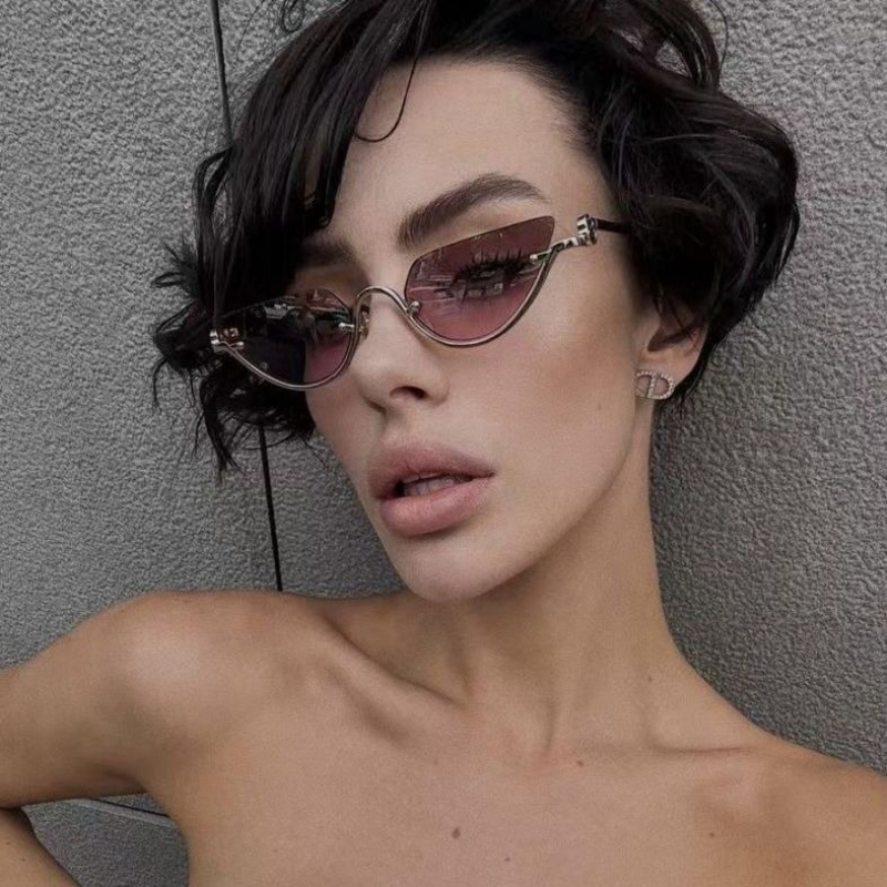 Sunglasses Cat Eye - Kadınlar için Moda Metal Yarım Çerçeveli