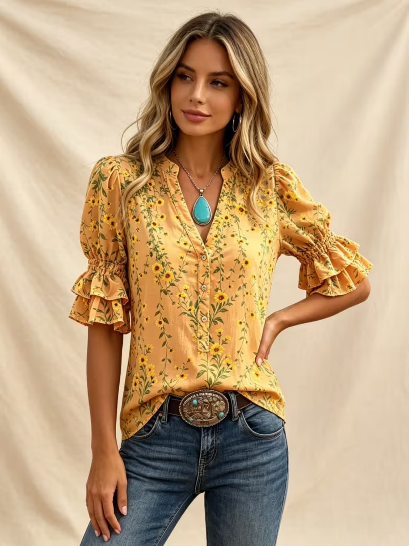 Kadın Kovboy Batı Tarzı Bluz Ç - Romper Floral Print incelemesi ve fiyatı