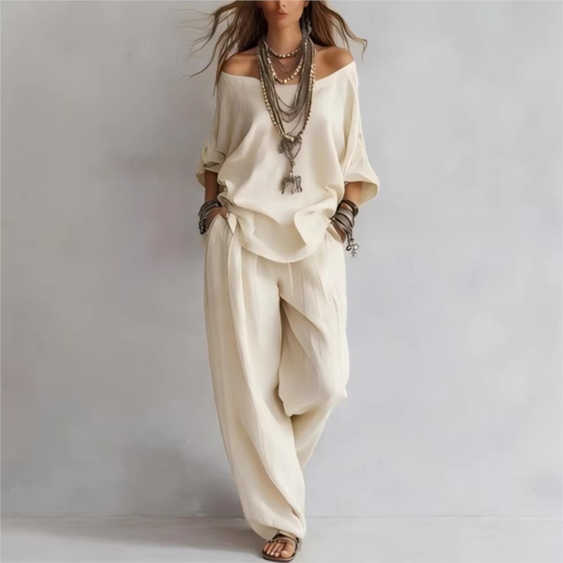Kadın İki Parçalı Üç Çeyrek Ko - Linen Pant Wide incelemesi ve fiyatı