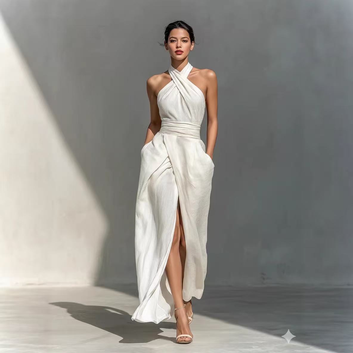 Şık, Düz Renkli, Önü Yırtmaçlı - Maxi Dress Halter incelemesi ve fiyatı