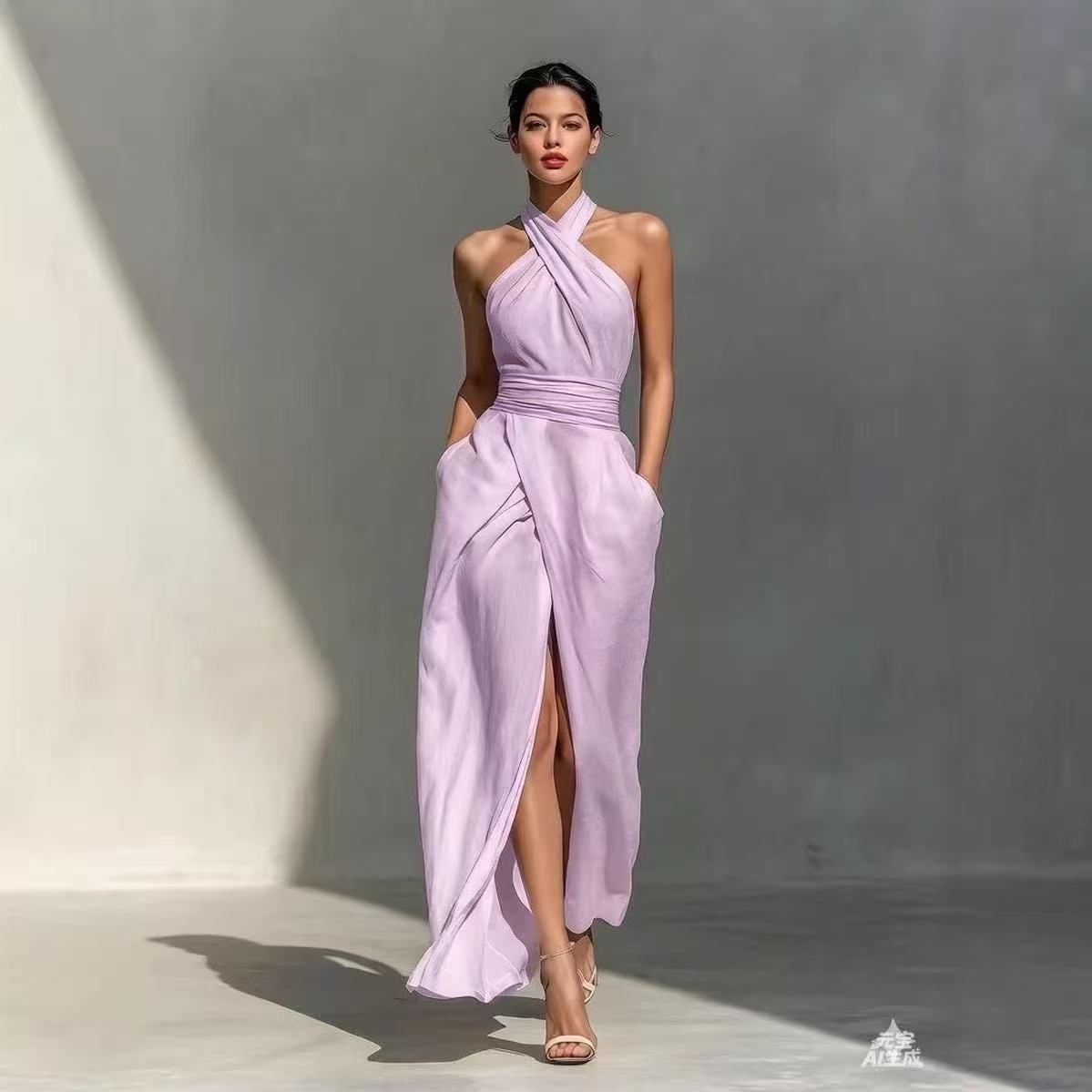 Şık, Düz Renkli, Önü Yırtmaçlı - Maxi Dress Halter incelemesi ve fiyatı